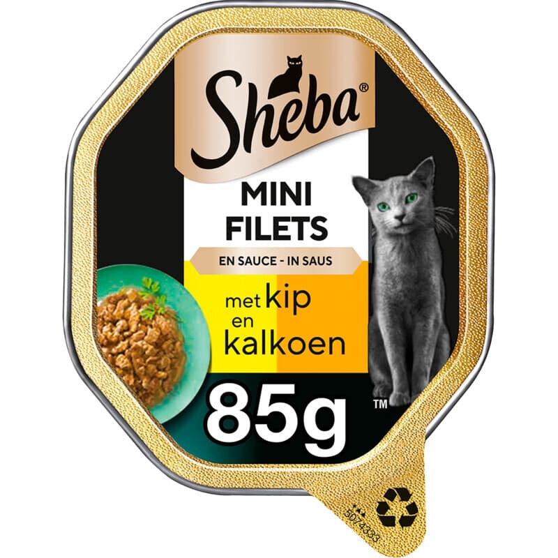 Sheba Mini Filets kattenvoer blik, hoog eiwit, verschillende smaken, 85 g kip&kalkoen