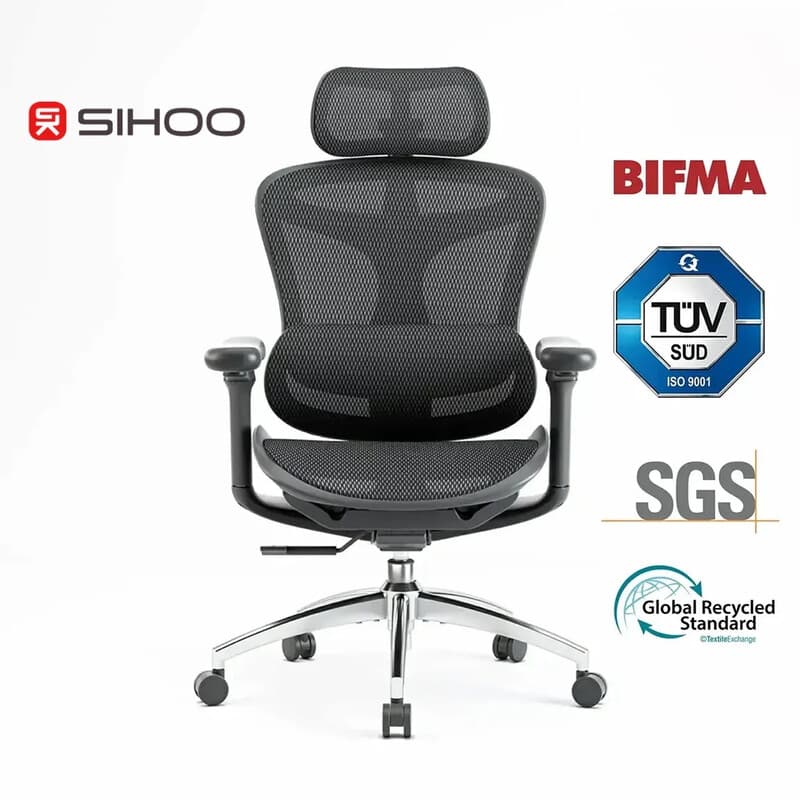 Sihoo Doro C300 ergonomische kantoorstoel met ultra zachte 3D armleuningen, dynamische rugondersteuning voor thuiswerk, verstelbare rugleuning bureaustoel (zwart)