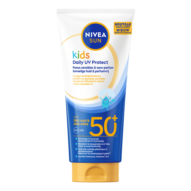 NIVEA Sun Kids Daily UV Protect Zonnebrand SPF50+ - Zonnebrandcrème - Parfumvrij & niet Plakkerig - met Vitamine C&E - 100ml