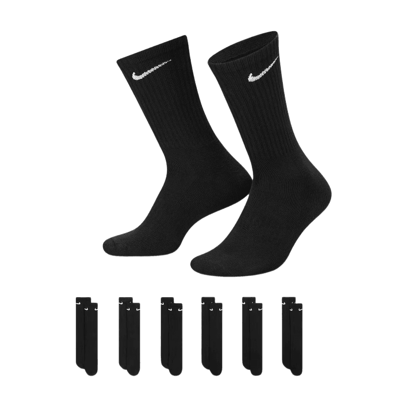 6-pack Nike Everyday Cushion Crew Training Socks Zwart - witte swoosh Maat L