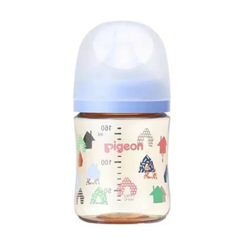 Pigeon 3e generatie wijdhalsflessen met borstsensatie, valbestendig, blauwe huisjes, kunststof, 160 ml