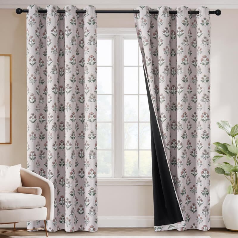 PONY DANCE 100% Verduisterende Gordijnen 2 Panelen, Fijn Bloemenpatroon in Lichtroze, Boho Chic Stijl Thermisch Geïsoleerde Gordijnen voor Woonkamer, Slaapkamer, Babykamer, W132 x L245 cm