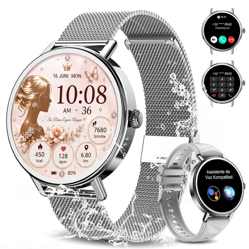 Blackview X30 smartwatch voor dames, 1,26 inch ronde fitnesshorloge met hartslagmeter, slaapmonitor, SpO2, stappenteller & activiteitentracker, IP67 waterdicht voor sport, werk & dagelijks gebruik, Android & iOS