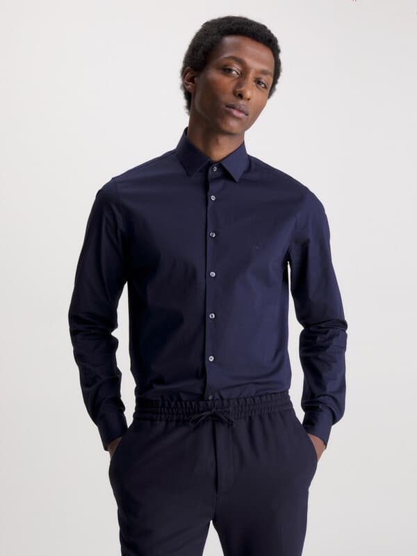Calvin Klein poplin stretch getailleerd overhemd nachtblauw heren 43