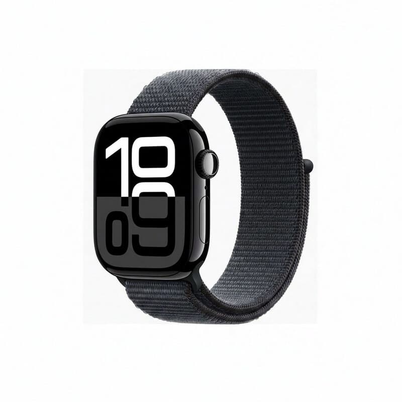 Apple Watch Series 10 GPS + cellular, 42 mm, aluminium behuizing in antracietzwart, sportarmband in inktzwart