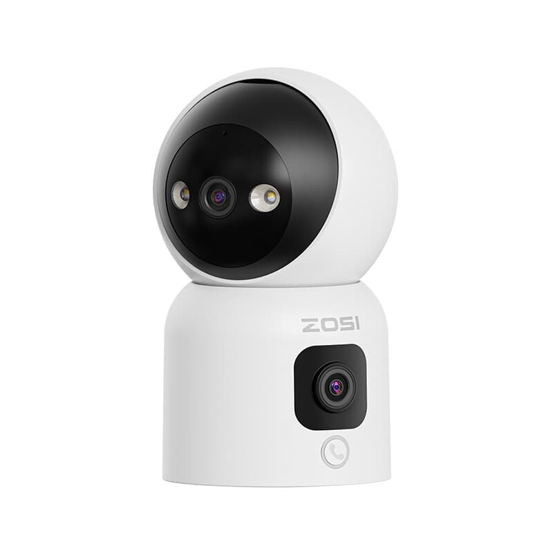 ZOSI 2-in-1 Wi-Fi CCTV-camera voor binnen, 2 MP + 2 MP, 360° dubbel lens, draai-/kantelbaar, beveiligingsmonitor voor thuis, baby-/ouder-/huisdiermonitor, met tweerichtingsaudio, klikgestuurde oproep, gebarenherkenning, nachtzicht in kleur, slimme detecti