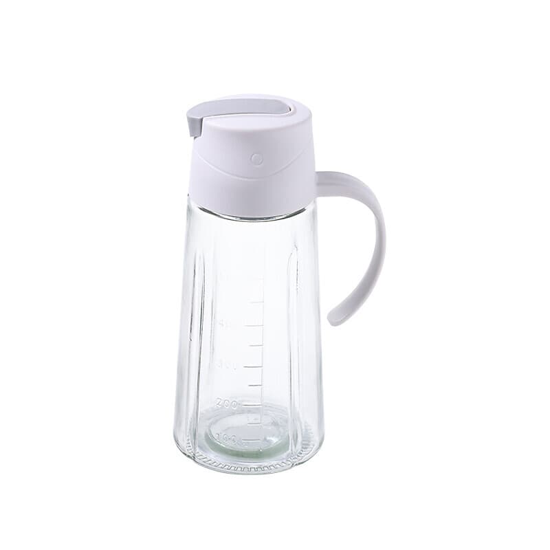 BJ glazen oliefles met automatische open- en sluitmechanisme, geschikt voor olie, saus, azijn en kruiden, wit, 630 ml