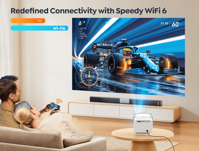 Yaber V12 projector, draagbare projector met automatische focus en keystonecorrectie, wifi6 bluetooth fhd 1080p slimme videoprojector voor thuisbioscoop, buiten, 400 ISO lumen (officieel Netflix & Dolby Audio)