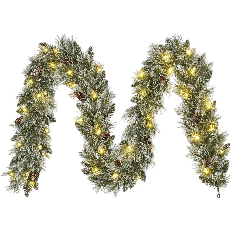 Black Box Trees Vandans Guirlande met LED Verlichting - Kerstversiering voor Sfeervolle Kerstdecoratie - Slinger met Dennenappels en Kunstsneeuw - Kerstslinger van 270 cm - Groen