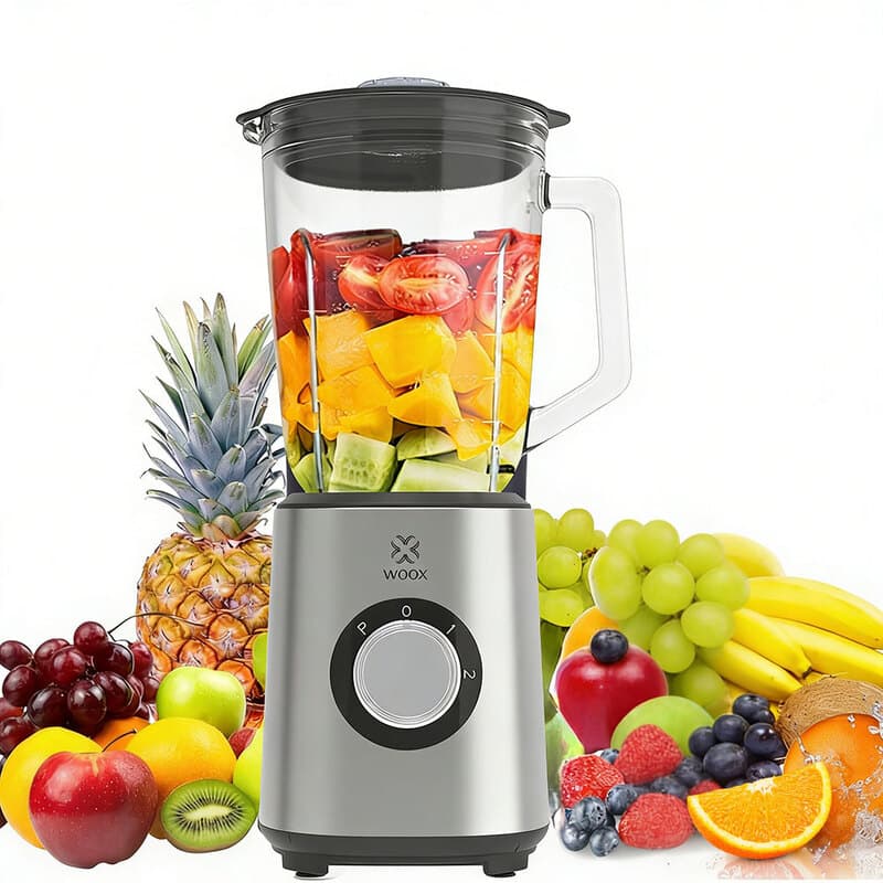 Woox Professionele Blender 1000W met Total Crushing Technology– voor smoothies, ijs en bevroren fruit, full-size blender voor op het aanrecht zilver