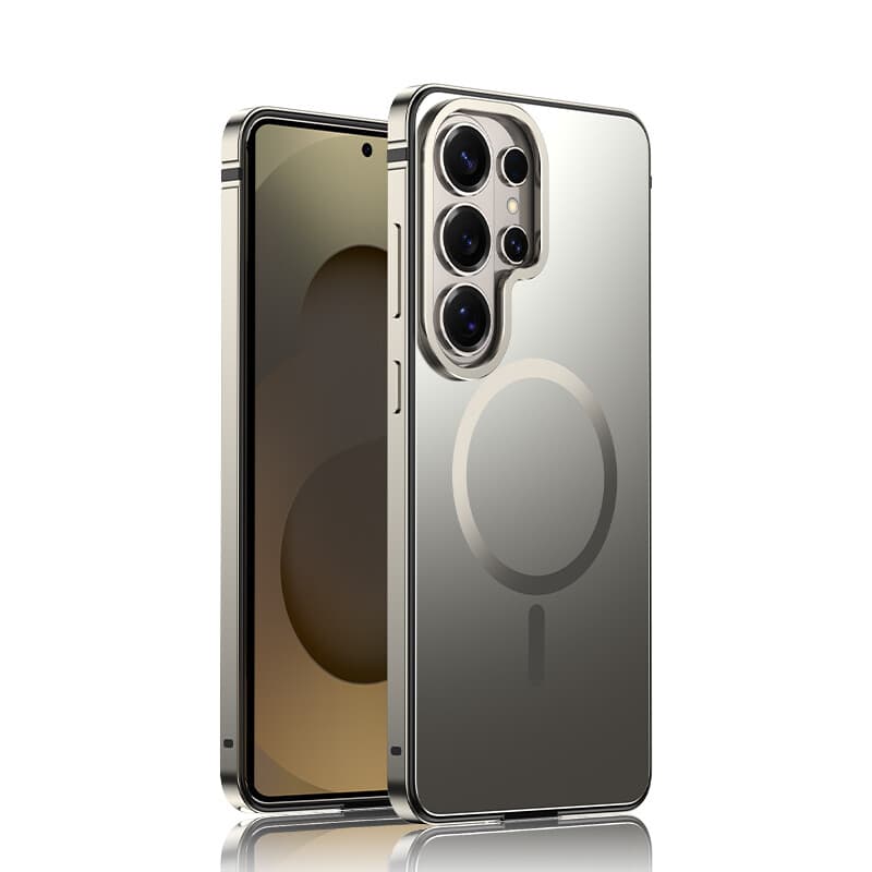 IM-CHEN Samsung Galaxy S26 Ultra Case Cover, Met frame van legering, Originele kleur, Magnetische ring, Titanium, 1 stuk