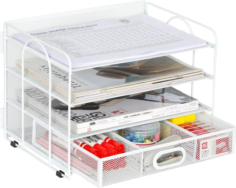 Senhoglb 4-laagse A4-bureau-brievenbak van gaas met lade, wit, Nieuwjaarsaanbieding, topcadeau-keuzes