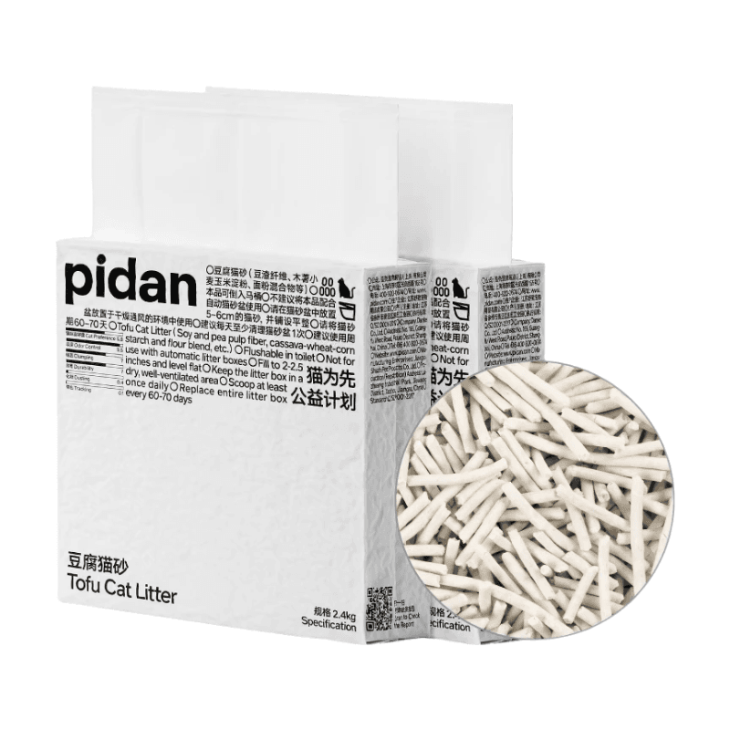 Kattenbakvulling Tofu pidan - 2 x 2,4 kg (12L) - Klontvormend - Vrijwel Stofvrij - Effectieve Geurcontrole - Minder Uitloop