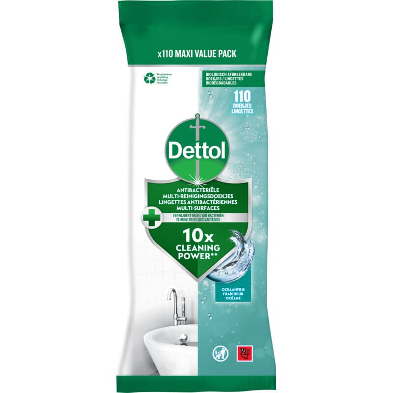 Dettol Multi-Reinigingsdoekjes Power&Fresh Oceaanfris 110 Stuks