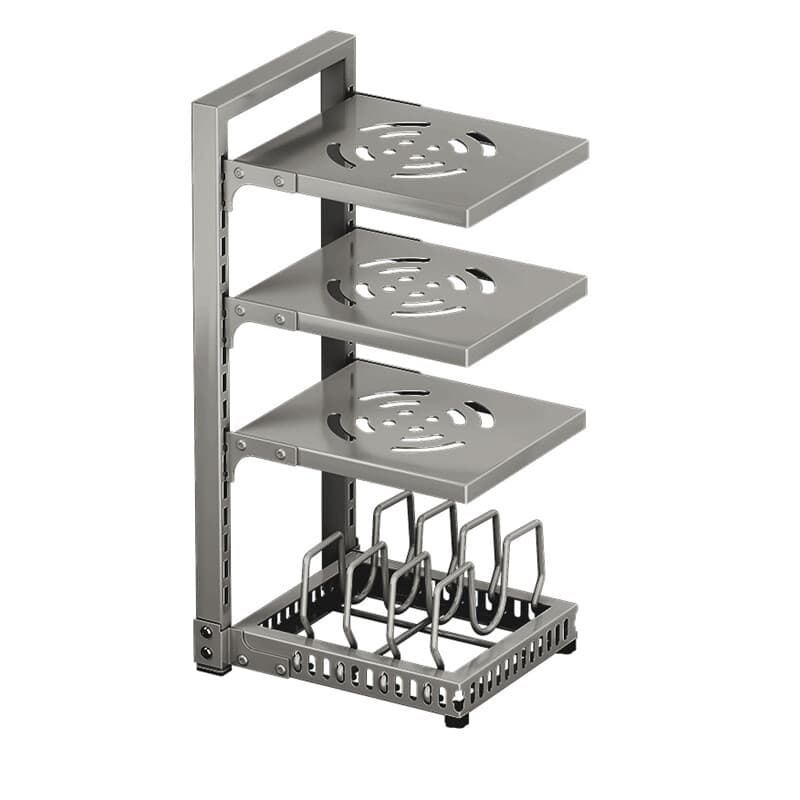 Maxcook carbonsteel pannenschaal met 4 verstelbare legplanken, pannenset en dekselhouder, robuuste stalen keukenskappen- en lade-organizer, geschikt voor pannen, kookpannen en deksels, 23 x 28 x 53 cm, MCZW9255, nieuwe jaarsverkoop, top cadeauopties
