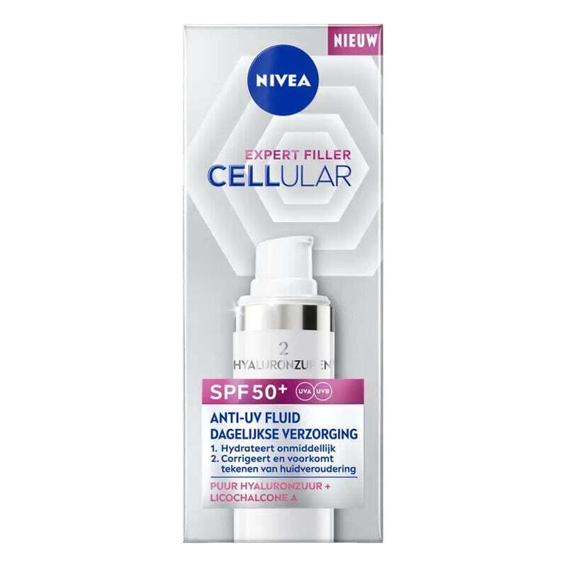 NIVEA Cellular Expert Filler SPF50+ Daily UV Fluid Serum - Skincare met Hyaluronzuur en SPF - Gezichtsserum met Hyaluron - 30ml
