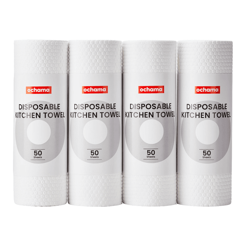 ochama wegwerp keukendoek, 200 vellen (50 vellen ×4 rollen), super water‑ en olieabsorberend, herbruikbaar, dik, nat en droog bruikbaar, groot formaat, hoog gewicht