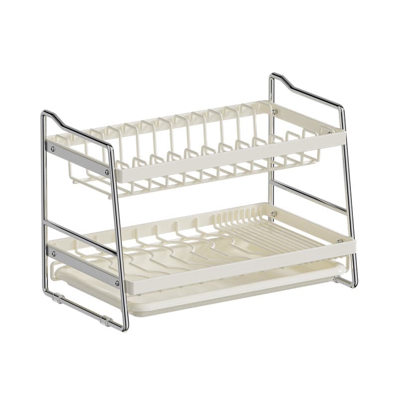 Maxcook afdruiprek met lekbak – ruimtebesparend 2-laags afdruiprek, keukenorganizer met grote capaciteit voor het aanrecht, wit 40*23.6*28.7cm MCZW2153