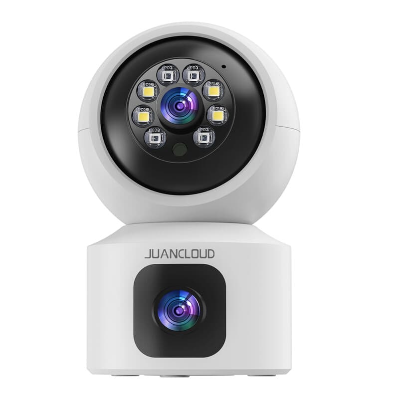 JUANCLOUD Binnensecuriteitscamera met dubbele lens en tweewegcommunicatie, Baby- en huisdiermonitor, WiFi 6