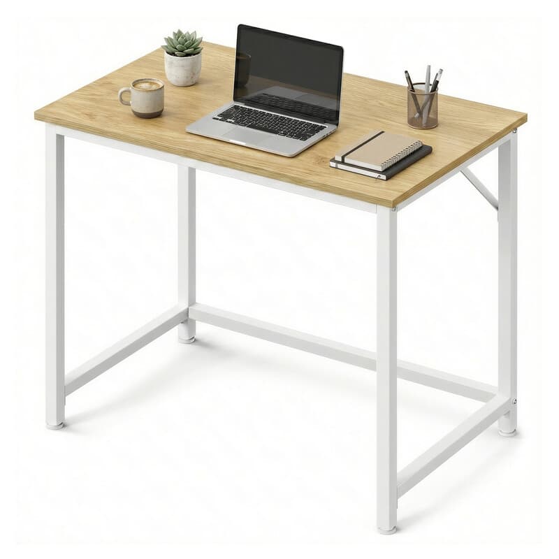 Bureau voor Thuisstudie en Slaapkamer, 80 x 50 x 76 cm, Natuur Eiken, Parelwit