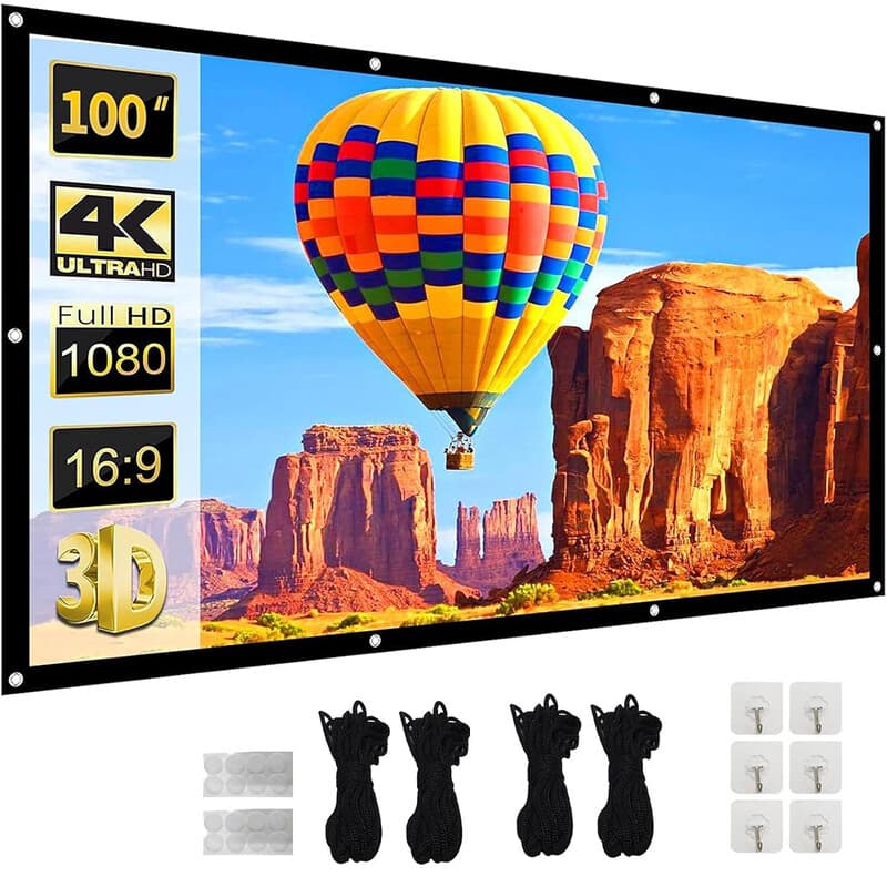 【Kijk de Wereldbeker op een gigantisch scherm voor volledige spanning】 XBJ 100 inch projectorbeeldscherm 16:9 | HD 4K opvouwbaar kreukvrij dubbelzijdig projectiescherm, 160° brede kijkhoek, extra lange touwen & haken voor snelle installatie, binnen/buiten