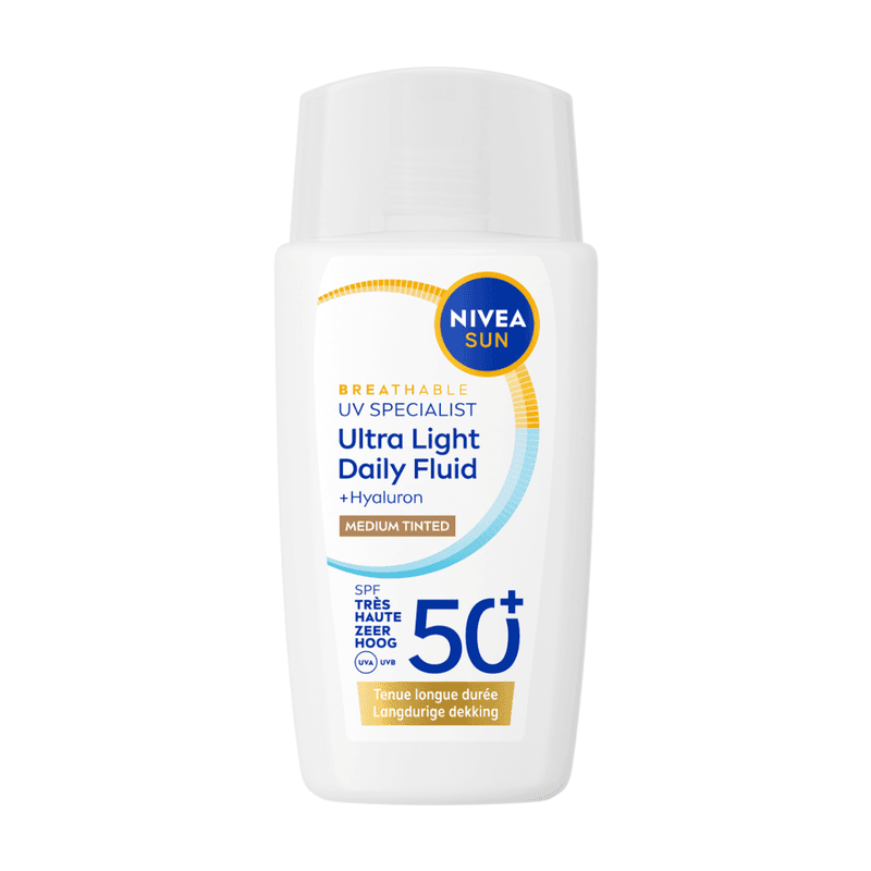 NIVEA SUN UV Face Light Daily Fluid Zonnebrand Zonnebrand Gezicht SPF50+ - Medium Tinted - Zonnebrandcrème - 40ML