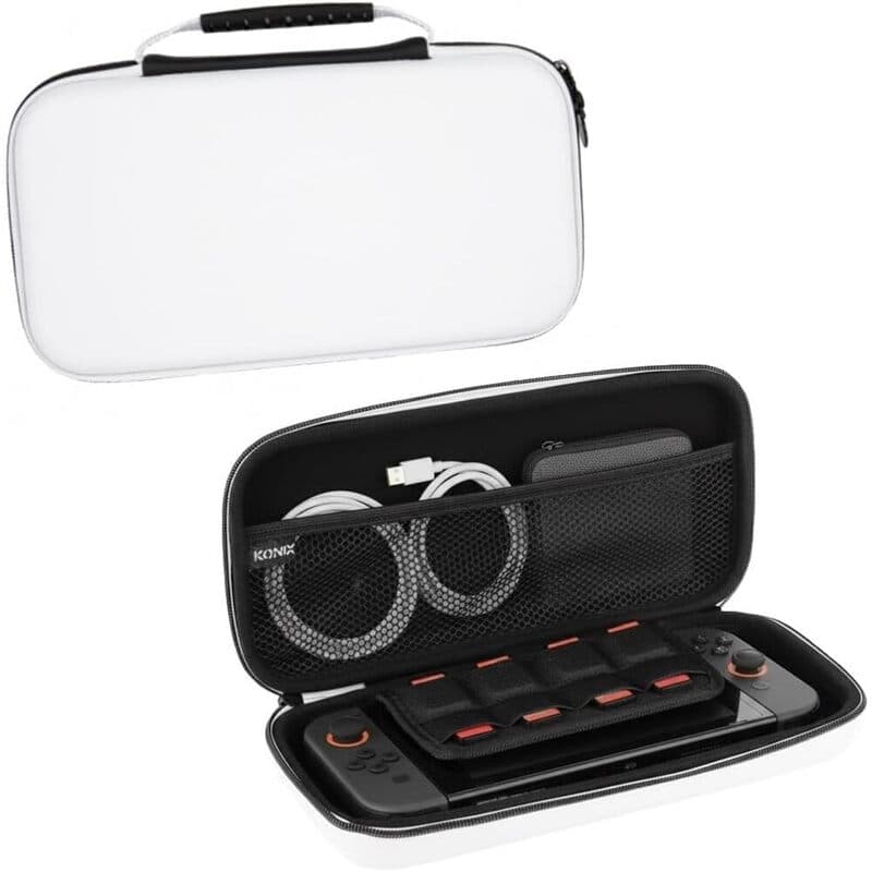 KONIX Beschermende & Transport Draagtas voor Nintendo Switch 2 Console - Accessoire Opbergnet - 8 Gamevakken - Wit