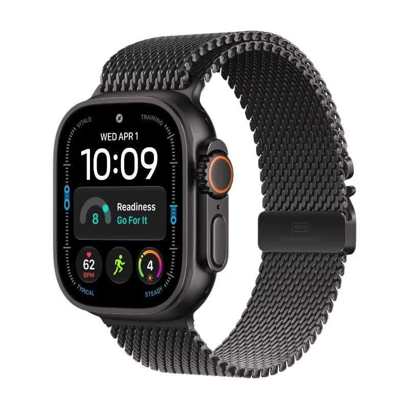 Apple Watch Ultra 4 - GPS + Cellular - 49 mm - zwarte titanium kast met zwarte titanium milanese band (L)