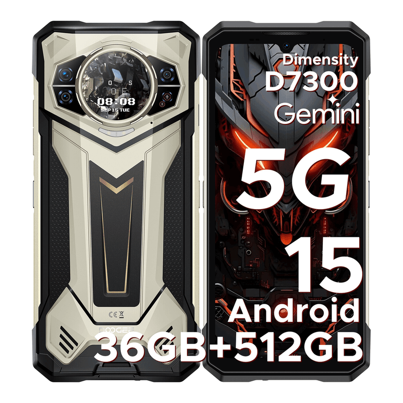 DOOGEE S200 Plus duurzame smartphone, 5G, Dimensity 7300, 16GB+20GB RAM + 512GB opslag, 1,32" dynamisch achterdisplay, Android 15, 10100mAh, 100MP+20MP nachtzichtcamera, 6,72" scherm, 120Hz, NFC, Gemini AI