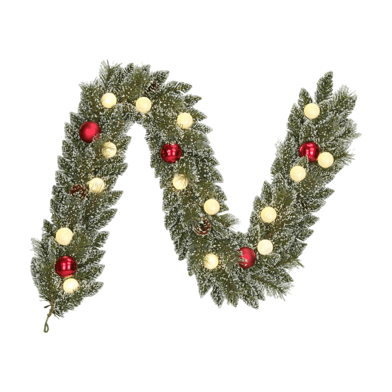 Black Box Trees Kaprun Kerstslinger - Kerst Slinger op Batterij en met Timerfunctie - Groen Frosted Rood - l180xd25cm