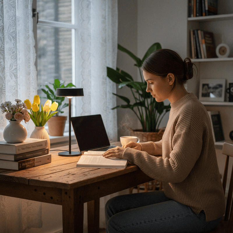 H&S Collection Tafellamp op zonnepanelen, accuverzorging via USB-C, dimbaar LED‑licht met 3 kleurmodi, touchbediening