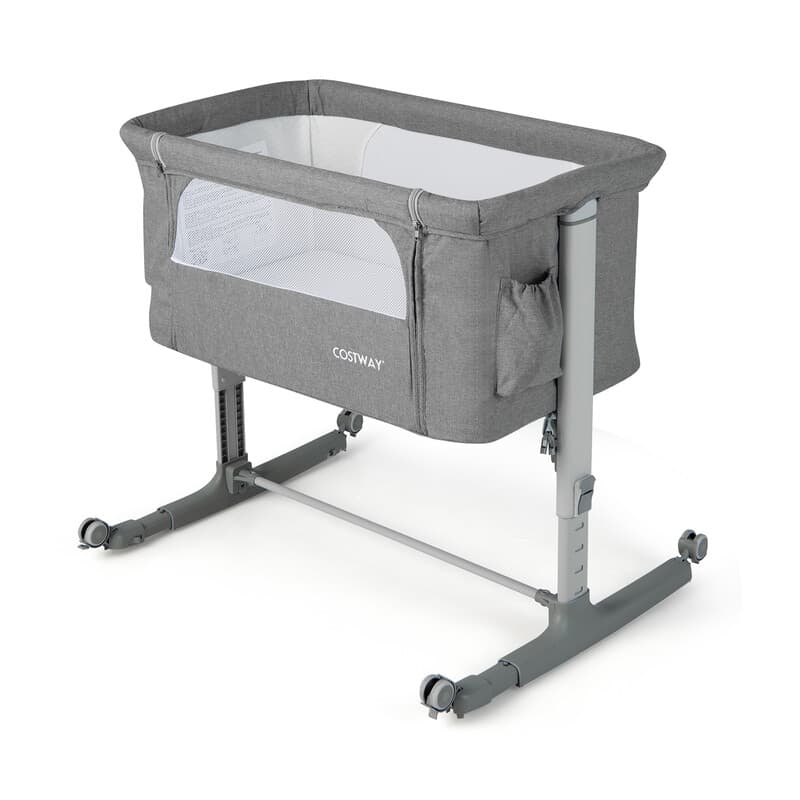Costway 3-in-1 draagbare babywieg met in 5 standen verstelbare hoogte en ademend gaas, lichtgrijs