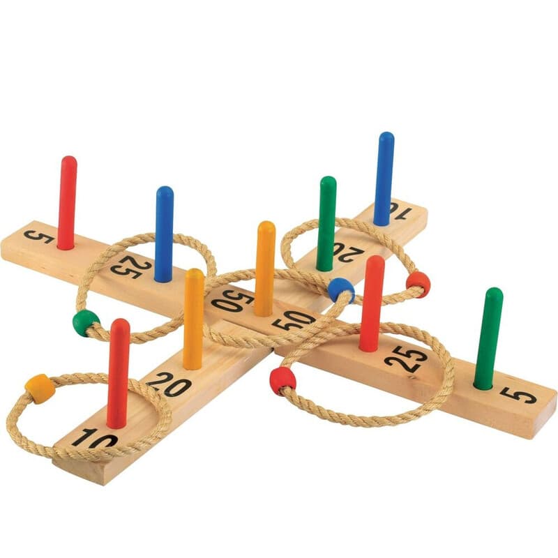 Houten ringwerpspel met 9 pinnen