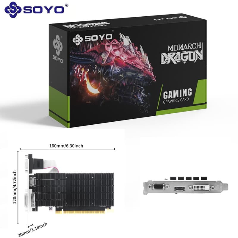 SOYO Gaming GeForce GT 710 2 GB DDR3 64-bit, ondersteunt DirectX 12 OpenGL 4.6, low-profile, NVIDIA, dedicated grafische kaart voor kantoor en entertainment, LP-slot kaart