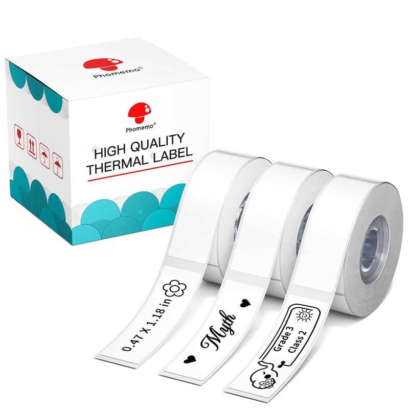 Phomemo 0,55" x 1,57" Etiket voor D30 Labelmaker Tape - Wit - 3 Rollen Totaal