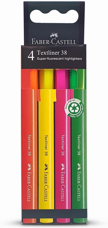 Faber Castell Markeerset - 4 stuks, Roze, Geel, Oranje, Groen