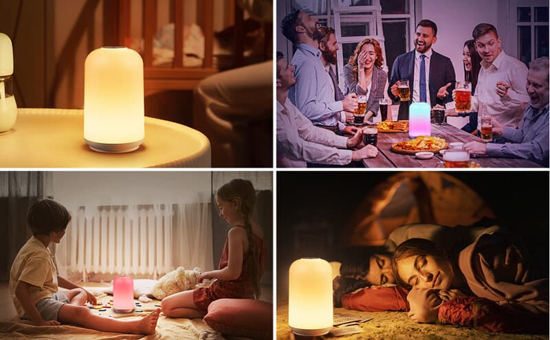 H&S Decoration Oplaadbare LED-nachtlamp met 12 SMD-LED’s, warmwit + RGB (7 kleuren), staploze dimbaarheid, 1 W, 5 V-1 A, ABS + metaal, voor slaapkamer en kinderkamer