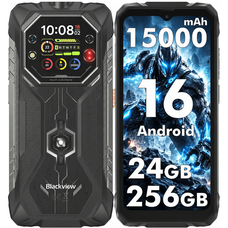 Blackview ROCK 1 - AI Robuuste Smartphone - 4G - 24GB RAM - 256GB ROM - Android 16 - 15000mAh - 6.56 inch - Robuuste Telefoon - 20MP Nachtzicht - IP69K - NFC - GPS - Zwart