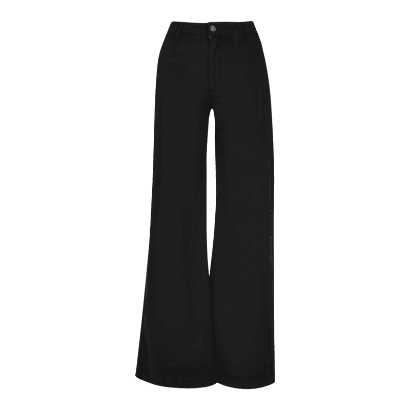 Dames chino broek met hoge taille en wijde pijpen zwart 27