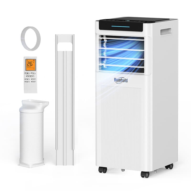 Humhold 7000 BTU Mobiele Airconditioner met 2,0 kW Koelvermogen, 3-in-1 Functie met Koelen, Ontvochtigen en Ventileren, Stille Slaapmodus, 24-uurs Timer, R290 Koelmiddel, Inclusief Raamkit