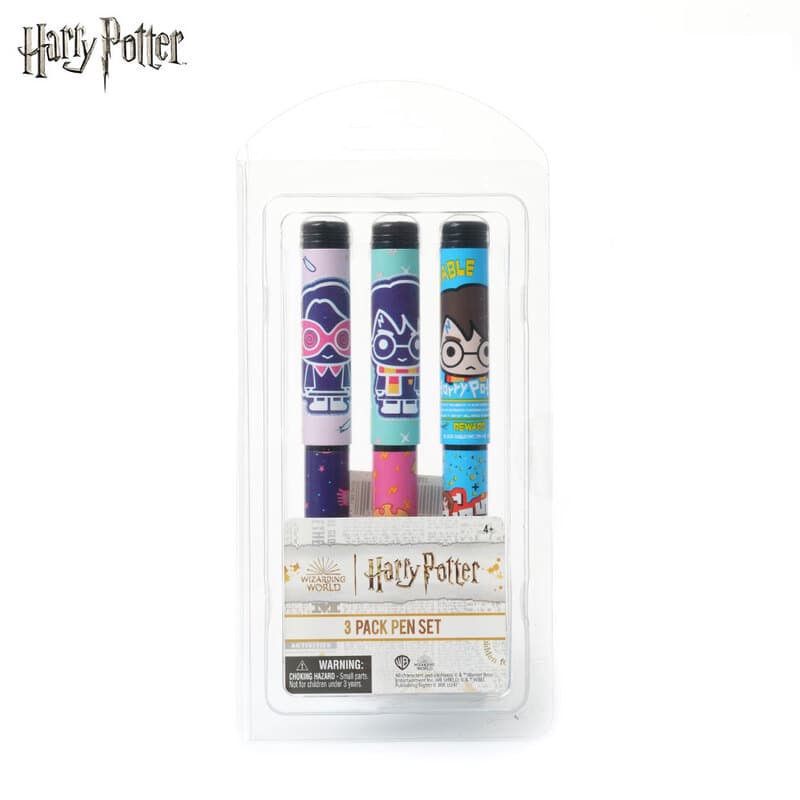 Set van 3 Harry Potter-stylized karakterpennen, officieel gelicentieerd, schattige blauw-zwarte inktpennen, Wizarding World schrijfwaren cadeau