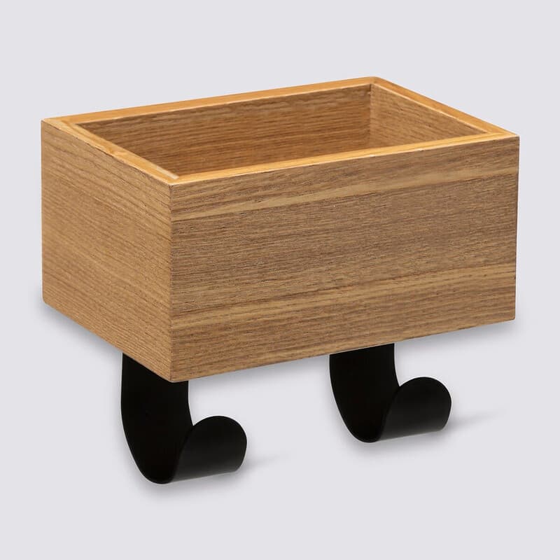 5five Houten en metalen hangrek met opbergdoos - 20 x 10 x 15,5 cm