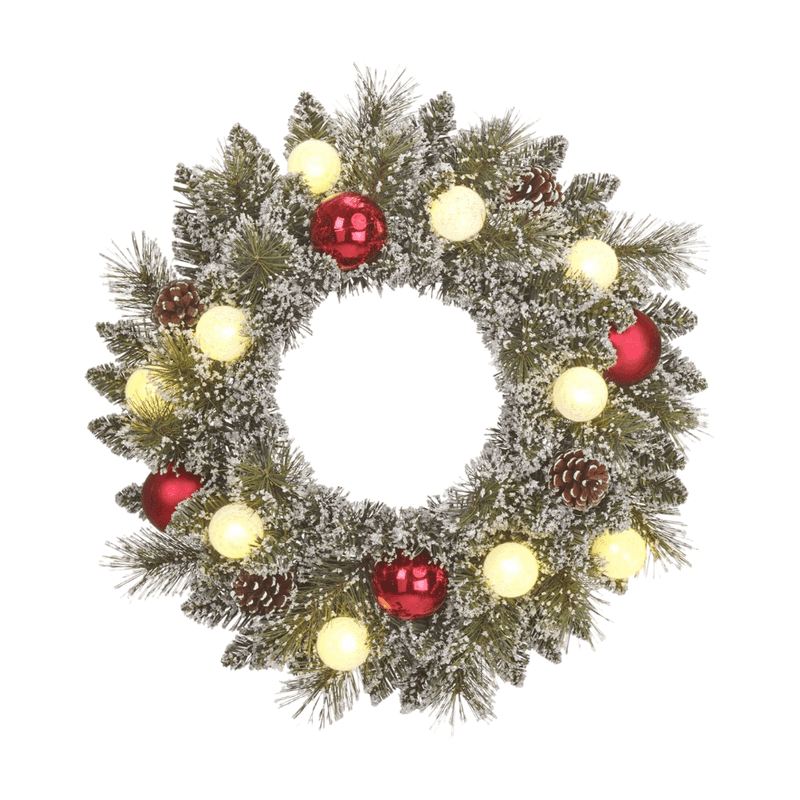 Black Box Trees Kaprun Kerstkrans met Warm Witte LED Verlichting - Ø45 cm - Groen Frosted, Rood