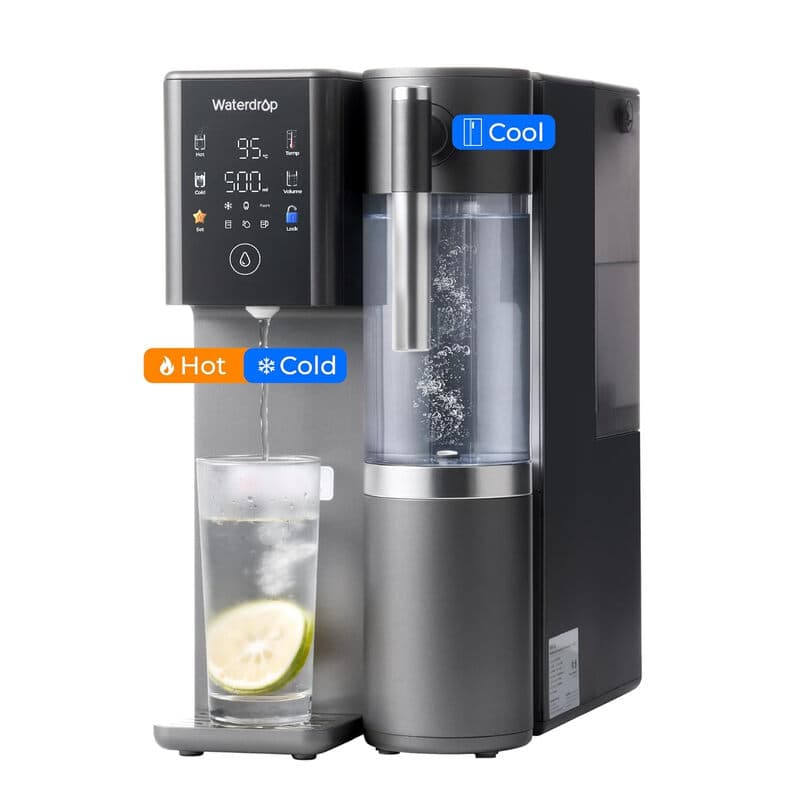 Waterdrop WD-A2 Countertop Reverse Osmosis System, Home and Cold RO System, Portable Pure Water Tank, Bottle-less Water Cooler, 6 Temperature Settings, 3:1 Pure for Drain