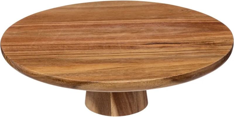 5Five taart/gebak serveerschaal - plat - rond - acacia hout - 28 x 9 cm - presentatie schaal op voet