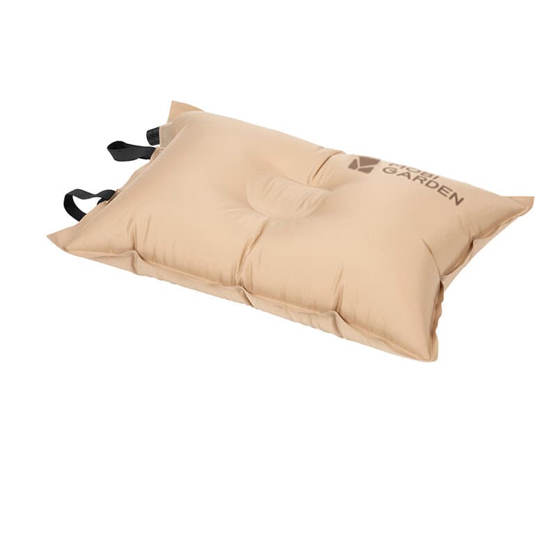 Mobi Garden, opblaasbaar kussen, kussen voor camping en reizen, beige, nek- en lendensteun, lichtgewicht buitenkussen