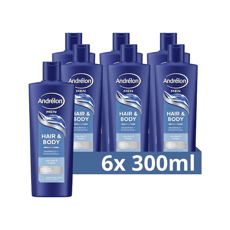 Andrélon Men Hair & Body Shampoo - 6 x 300 ml - Voordeelverpakking