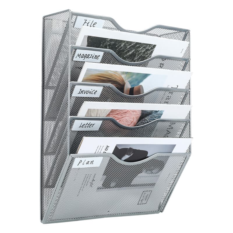 Senhoglb 5-laags wandmonteerbare A4-mesh documentenhouder, zilver, nieuwjaarsaanbieding, top cadeaukeuzes