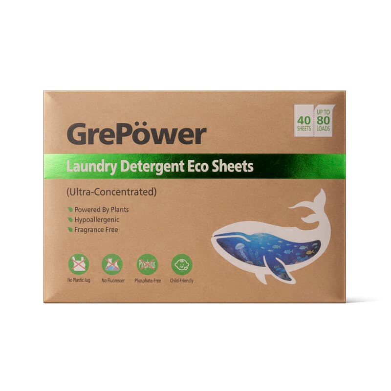 GrePower ultrageconcentreerde milieuvriendelijke wasmiddelvellen, 40 vellen (tot 80 wasbeurten), natuurlijke plantaardige ingrediënten, 8x reinigingskracht, draagbaar en ruimtebesparend, ideaal voor reizen, vermindert verpakkingsemissies en plasticgebruik