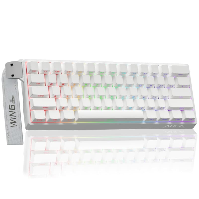 AULA WIN60HE 60% bedraad gaming-toetsenbord, magnetische schakelaars, hot-swappable, instelbare activering, Rapid Trigger-modus, 8000 Hz polling rate, RGB, compact 60%-ontwerp, voor pc - toetskapjes met zijgravure, wit/granen hout, magnetische schakelaar